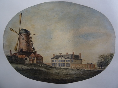 0000-0457-TEK a.jpg; 0000-0457-TEK/OB; De Noordmolen en het huis van Willer.; tekeningen